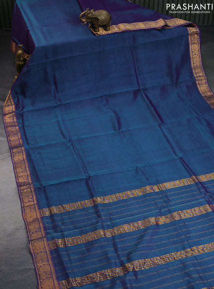 Mangalgiri silk cotton saree dual shade of greenish purple and mustard shade with plain body and annam zari woven border & hand painted kalamkari blouse