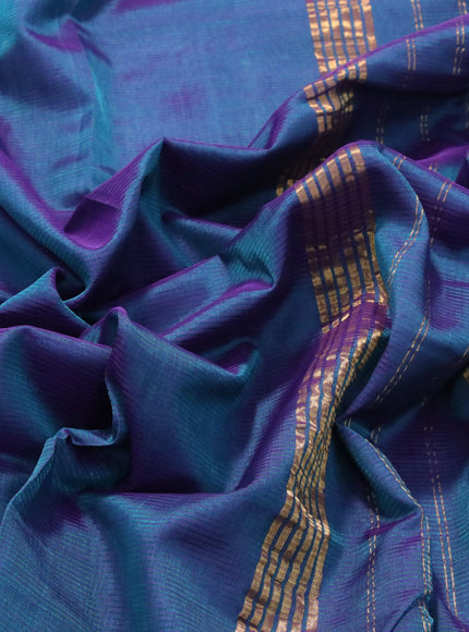 Mangalgiri silk cotton saree dual shade of greenish purple and mustard shade with plain body and annam zari woven border & hand painted kalamkari blouse