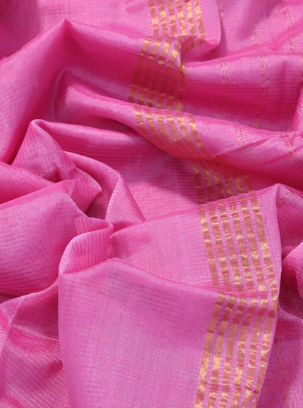 Mangalgiri silk cotton saree light pink with plain body and annam zari woven border & hand painted kalamkari blouse