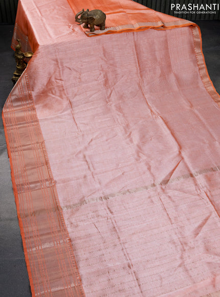 Mangalgiri silk cotton saree orange and blue with plain body and silver zari woven border & hand painted kalamkari blouse