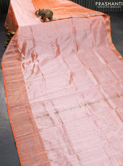 Mangalgiri silk cotton saree orange and blue with plain body and silver zari woven border & hand painted kalamkari blouse