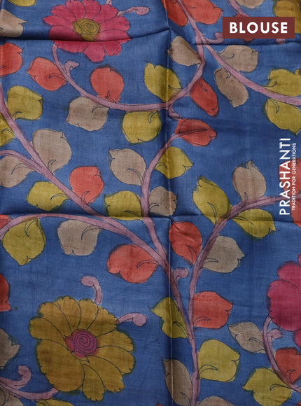 Mangalgiri silk cotton saree orange and blue with plain body and silver zari woven border & hand painted kalamkari blouse