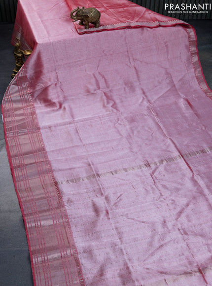 Mangalgiri silk cotton saree pink shade and blue shade with plain body and silver zari woven border & hand painted kalamkari blouse