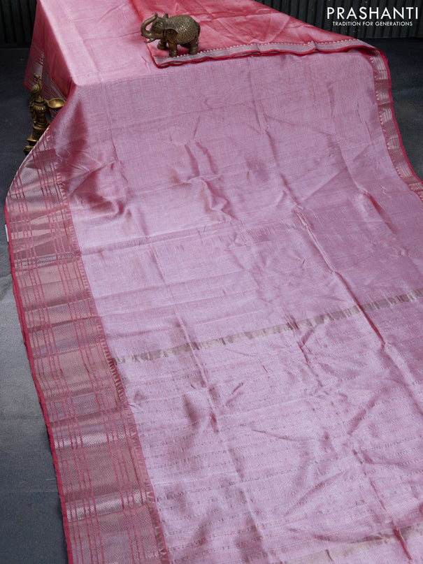 Mangalgiri silk cotton saree pink shade and blue shade with plain body and silver zari woven border & hand painted kalamkari blouse