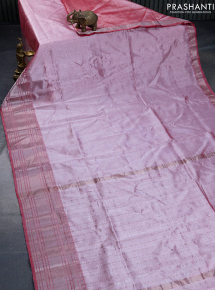 Mangalgiri silk cotton saree pink shade and elephant grey with plain body and silver zari woven border & hand painted kalamkari blouse