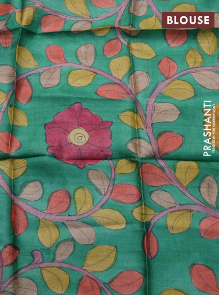 Mangalgiri silk cotton saree dual shade of pink and green with plain body and silver zari woven border & hand painted kalamkari blouse