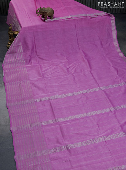 Mangalgiri silk cotton saree light pink and elephant grey with plain body and silver zari woven border & hand painted kalamkari blouse