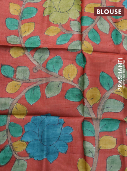 Mangalgiri silk cotton saree dual shade of light green and orange with plain body and silver zari woven border & hand painted kalamkari blouse