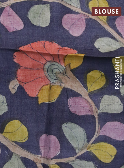 Mangalgiri silk cotton saree lotus pink and elephant grey with plain body and silver zari woven border & hand painted kalamkari blouse