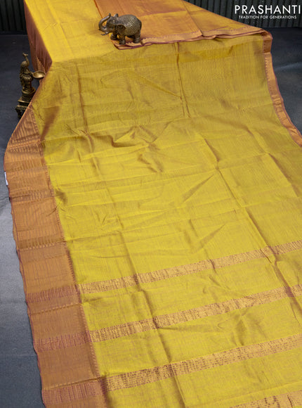 Mangalgiri silk cotton saree dual shade of yellowish pink and green with plain body and zari woven border & hand painted kalamkari blouse