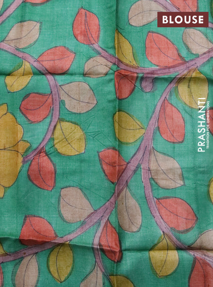 Mangalgiri silk cotton saree dual shade of yellowish pink and green with plain body and zari woven border & hand painted kalamkari blouse