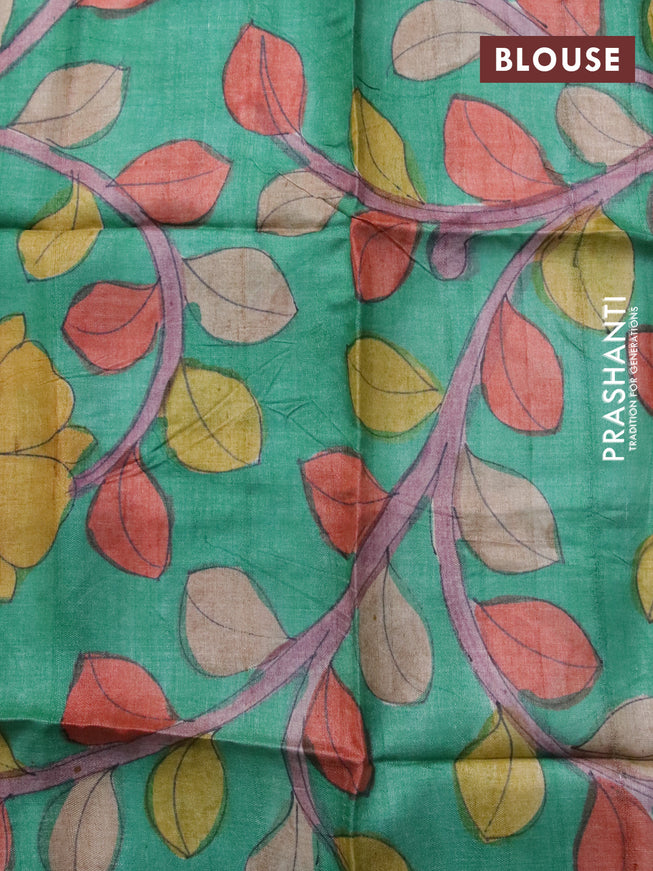 Mangalgiri silk cotton saree dual shade of yellowish pink and green with plain body and zari woven border & hand painted kalamkari blouse