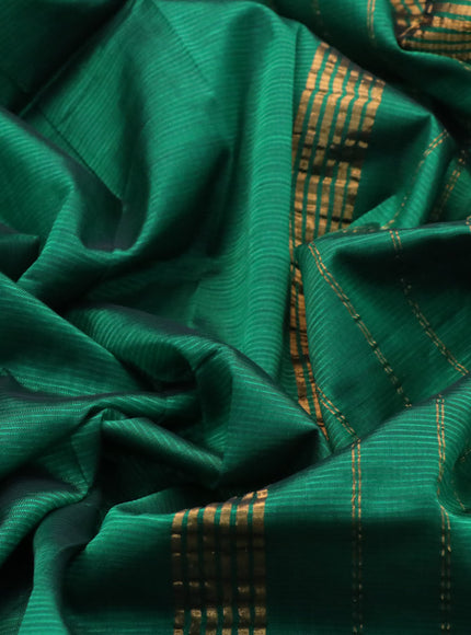 Mangalgiri silk cotton saree green and mustard yellow with plain body and zari woven border & hand painted kalamkari blouse