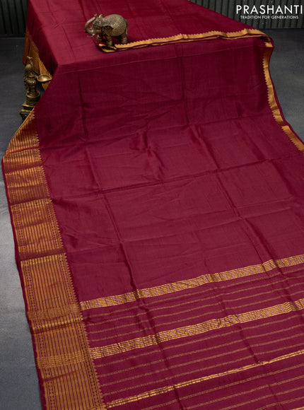 Mangalgiri silk cotton saree maroon and beige with plain body and zari woven border & hand painted kalamkari blouse