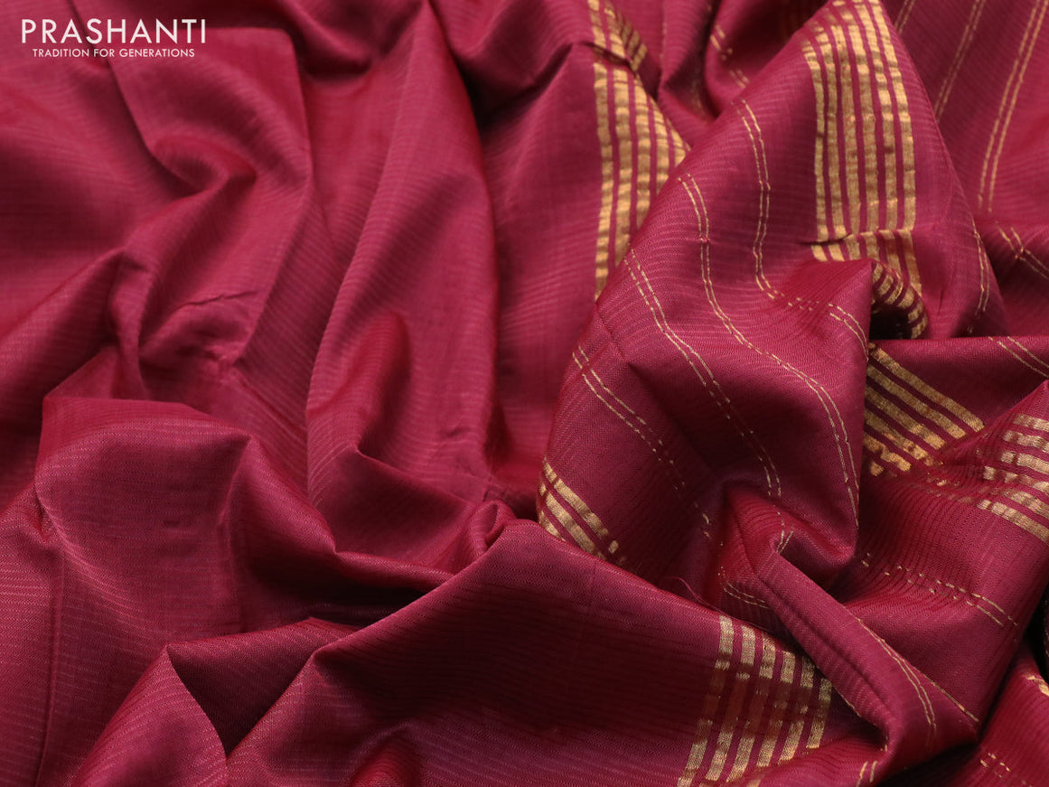 Mangalgiri silk cotton saree maroon and beige with plain body and zari woven border & hand painted kalamkari blouse