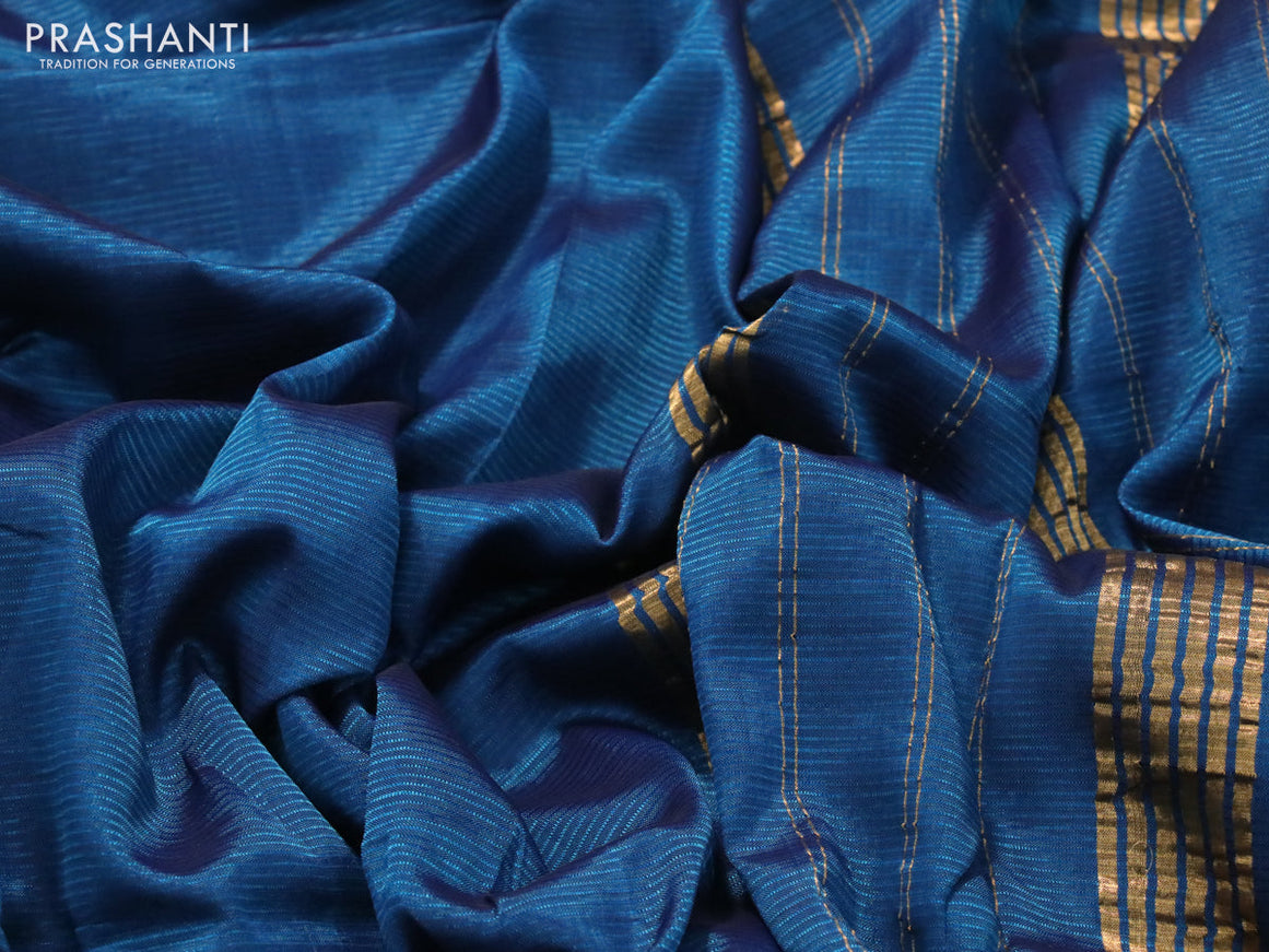 Mangalgiri silk cotton saree peacock blue and rustic orange with plain body and zari woven border & hand painted kalamkari blouse