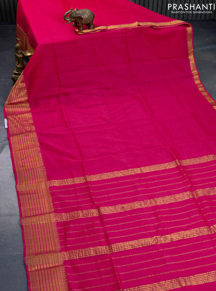 Mangalgiri silk cotton saree pink with plain body and zari woven border & hand painted kalamkari blouse