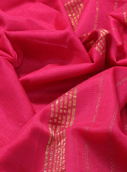 Mangalgiri silk cotton saree pink with plain body and zari woven border & hand painted kalamkari blouse