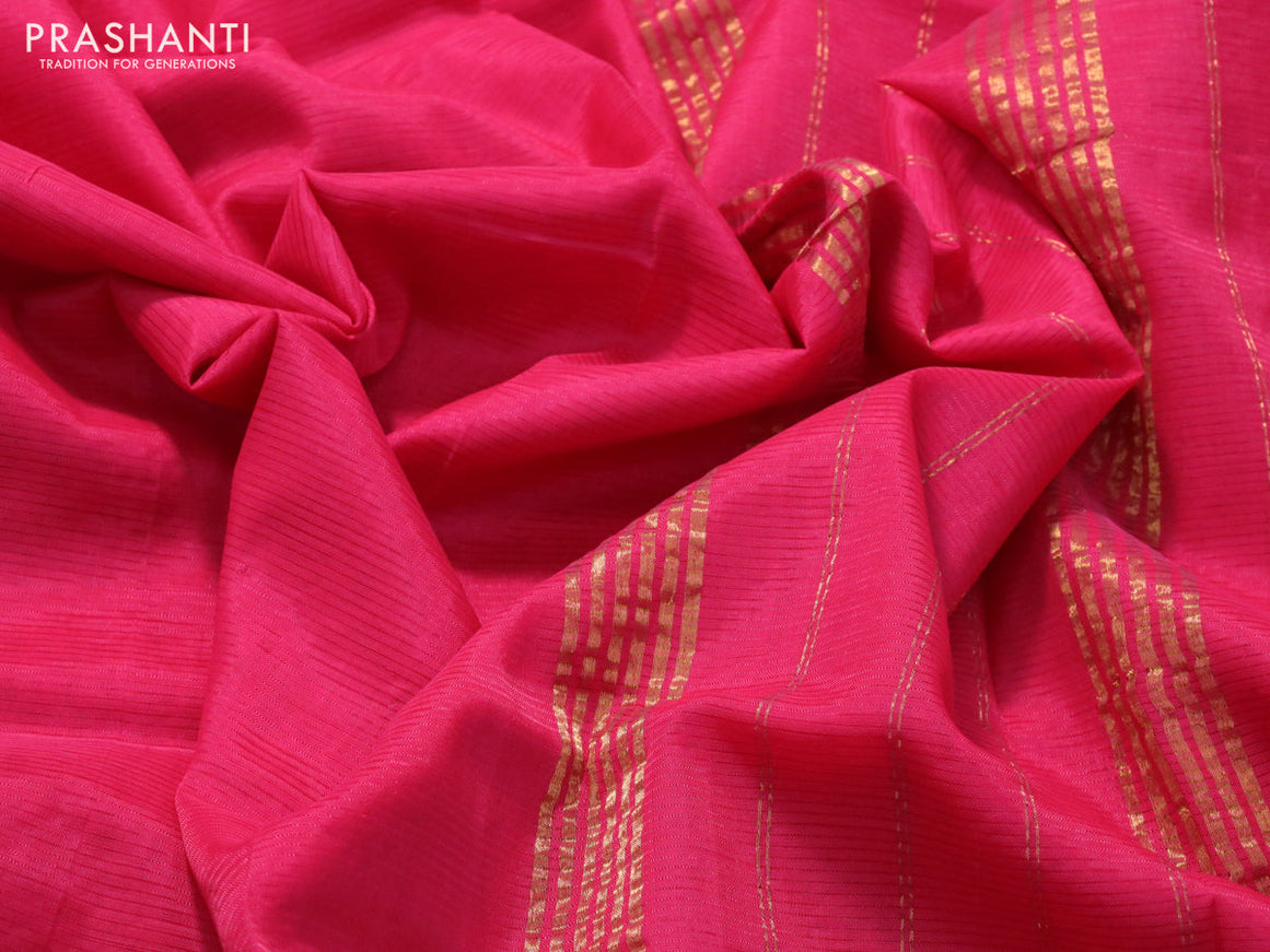 Mangalgiri silk cotton saree pink with plain body and zari woven border & hand painted kalamkari blouse