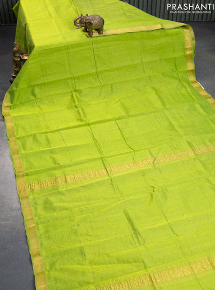 Mangalgiri silk cotton saree light green and blue with allover zari checked pattern and zari woven border & hand painted kalamkari blouse