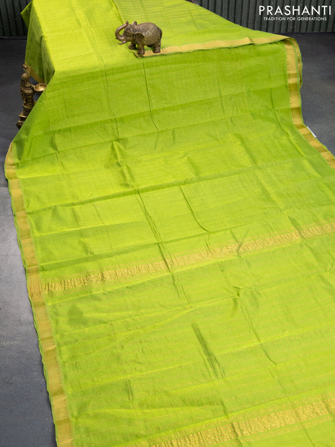 Mangalgiri silk cotton saree light green and blue with allover zari checked pattern and zari woven border & hand painted kalamkari blouse