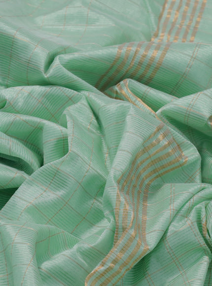 Mangalgiri silk cotton saree pastel green and black with allover zari checked pattern and zari woven border & hand painted kalamkari blouse