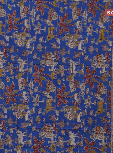 Kalamkari semi silk saree blue and mustard shade with allover prints and printed border