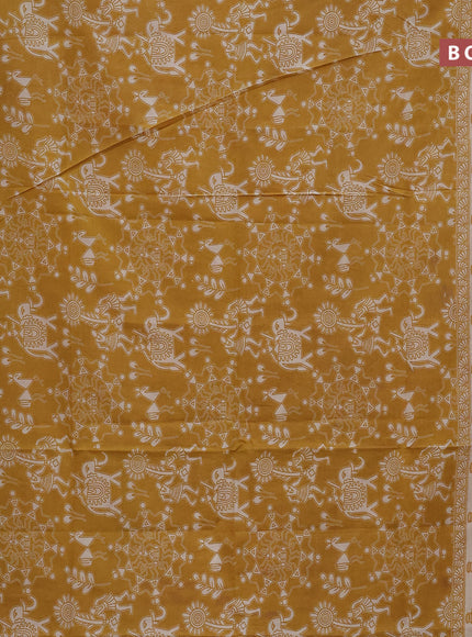 Kalamkari semi silk saree mustard yellow and beige with allover prints and printed border