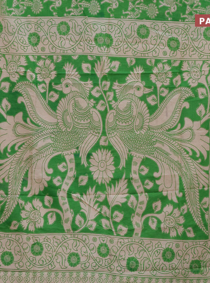 Kalamkari semi silk saree light green and cream with allover prints and printed border