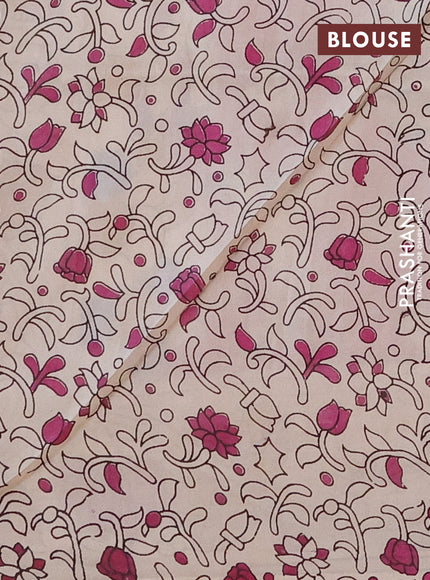 Kalamkari semi silk saree cream blue and magenta pink with allover prints and printed border