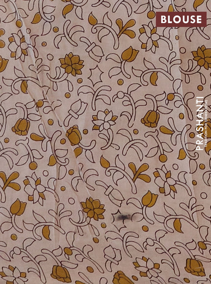 Kalamkari semi silk saree cream maroon and mustard yellow with allover prints and printed border