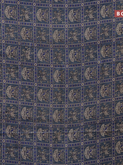 Kalamkari semi silk saree grey and blue black with allover prints and printed border