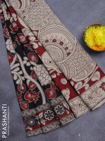 Kalamkari semi silk saree black and maroon with allover prints and printed border