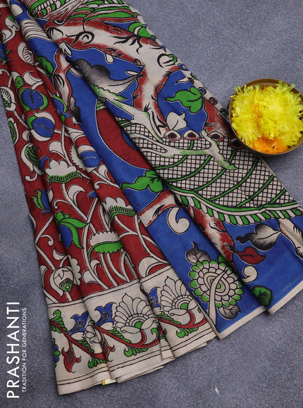 Kalamkari semi silk saree maroon and cream with allover prints and printed border