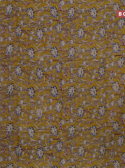 Kalamkari semi silk saree yellow and cream with allover prints and printed border