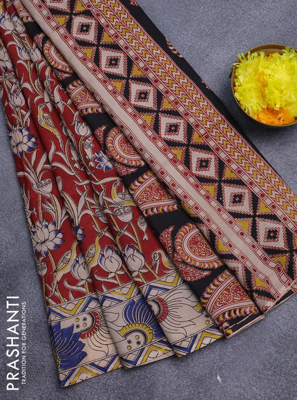 Kalamkari semi silk saree maroon and beige with allover prints and printed border