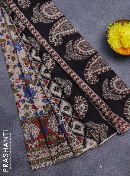 Kalamkari semi silk saree cream and maroon with allover prints and printed border