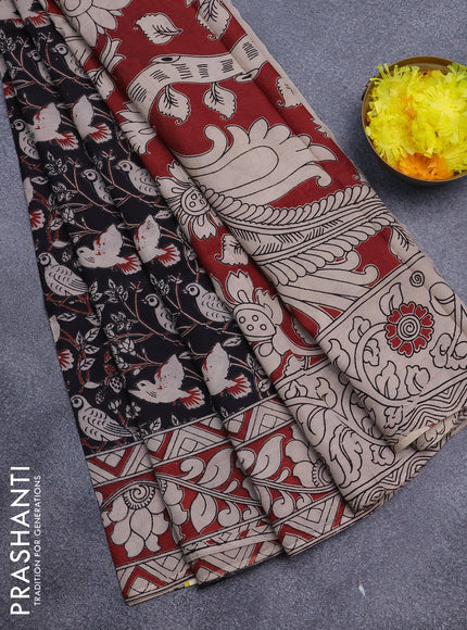 Kalamkari semi silk saree black and maroon with allover prints and printed border