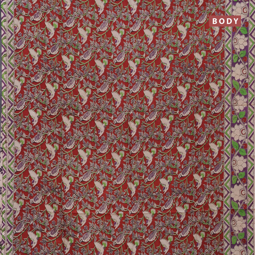 Kalamkari semi silk saree maroon and cream purple with allover prints and printed border