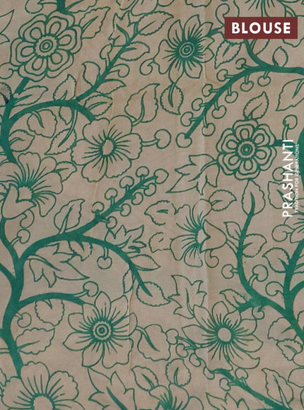 Kalamkari semi silk saree green and cream with allover prints and printed border