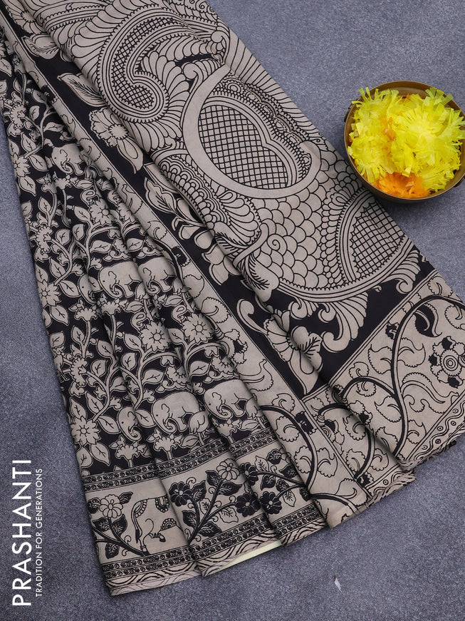 Kalamkari semi silk saree black and cream with allover prints and printed border