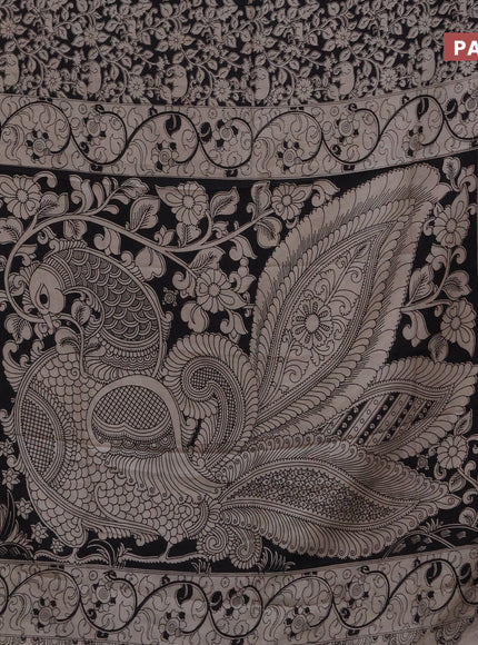 Kalamkari semi silk saree black and cream with allover prints and printed border