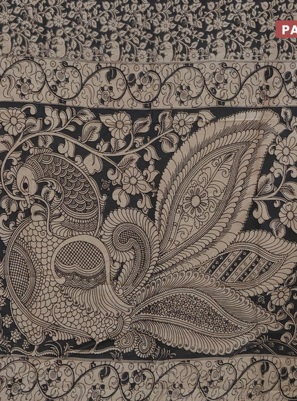 Kalamkari semi silk saree grey and cream with allover prints and printed border