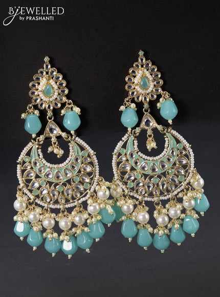 Fashion dangler chandbali black minakari earrings with kundan stones and beads hangings