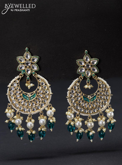 Fashion dangler chandbali peacock blue minakari earrings with kundan stones and beads hangings