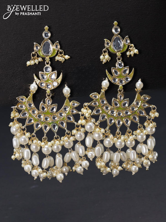 Fashion dangler chandbali white minakari earrings with kundan stones and beads hangings