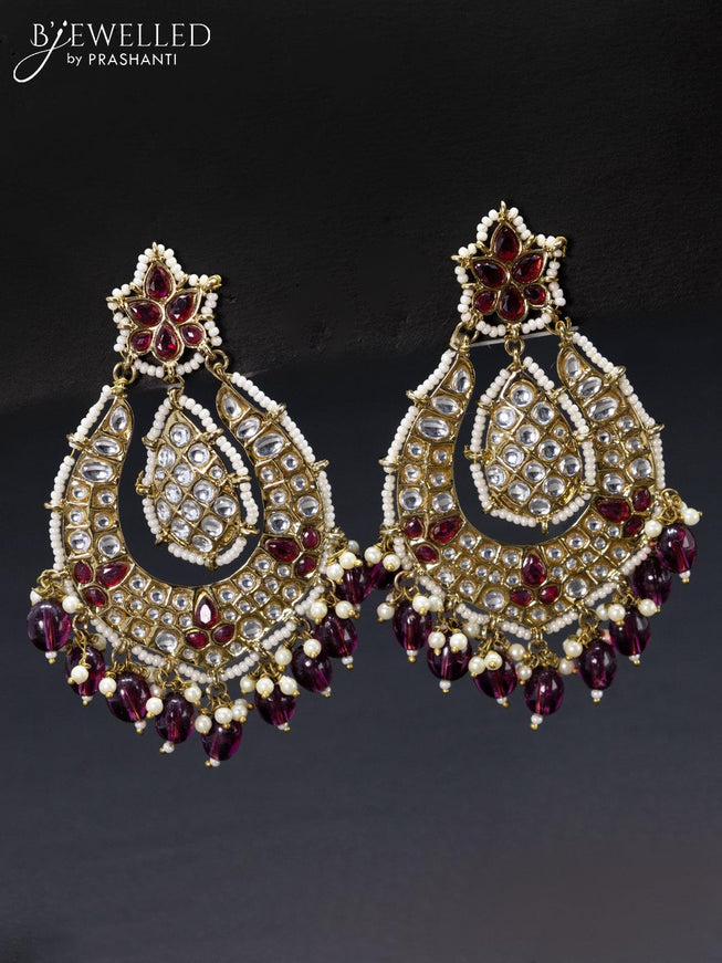 Fashion dangler wine shade minakari earrings with kundan stones and beads hangings