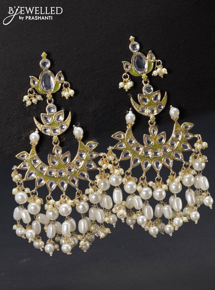 Fashion dangler white minakari earrings with kundan stones and beads hangings