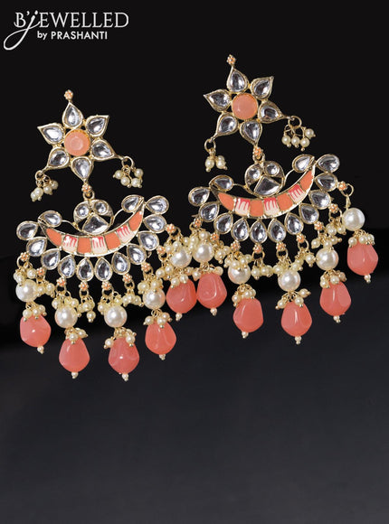 Fashion dangler minakari peach earrings with beads and pearl hangings