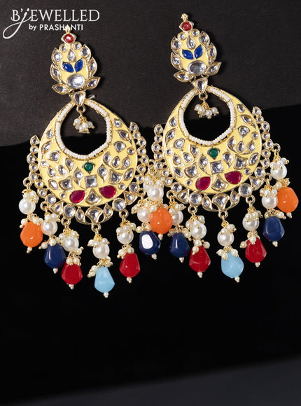 Fashion dangler chandbali cream minakari earrings with multicolour beads hanging